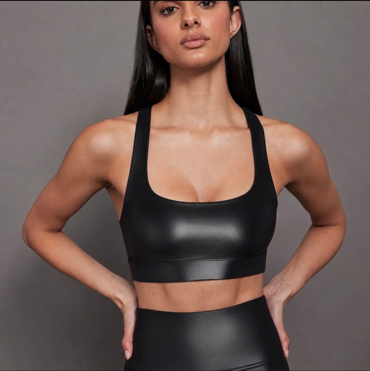 Carbon38 Criss Cross Sports Bra In Black Takara Shine Foil L